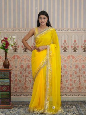 Buy Festive Wear Pure Georgette Saree with Gota Patti work in yellow colour