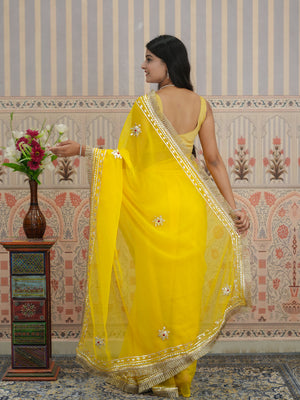 Buy Festive Wear Pure Georgette Saree with Gota Patti work in yellow colour