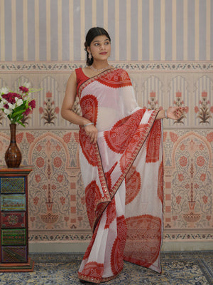 Buy New Premium Bandhani Saree Fine Tari Work Detailing Tanmira