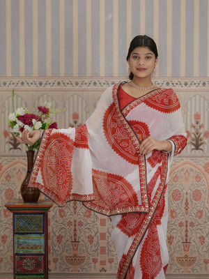 Buy New Premium Bandhani Saree Fine Tari Work Detailing Tanmira