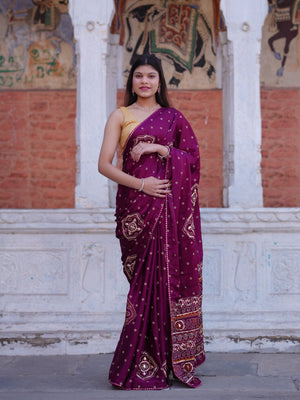 Buy Bandhani Saree with Elegant Gotapatti Work Tanmira