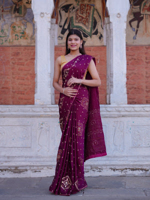 Buy Bandhani Saree with Elegant Gotapatti Work Tanmira