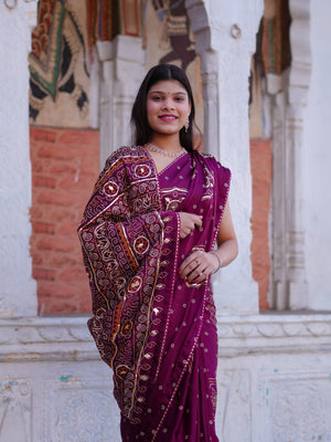 Buy Bandhani Saree with Elegant Gotapatti Work Tanmira