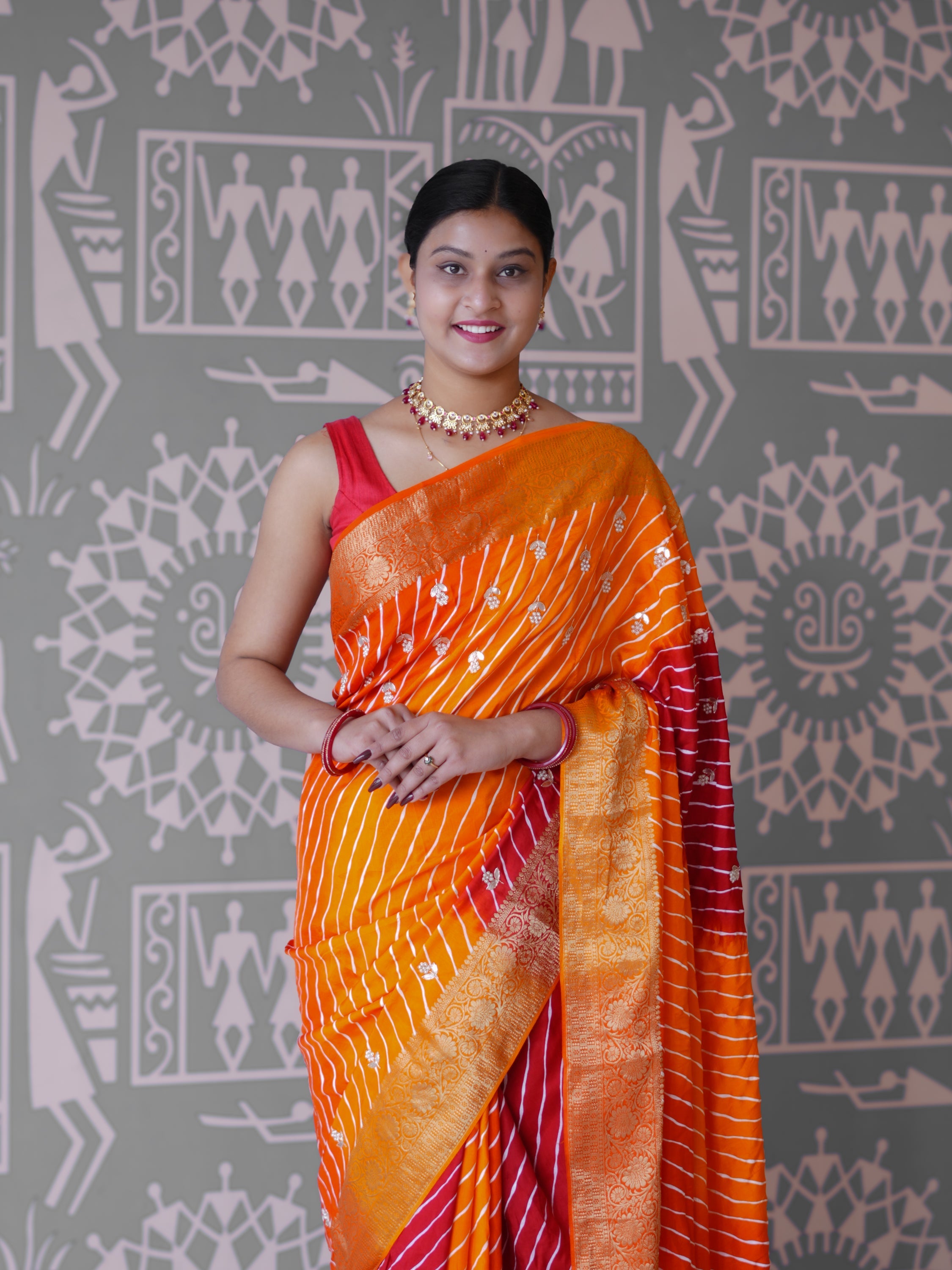 Buy New Premium Leheriya Saree With Hand Gota Patti Work Tanmira