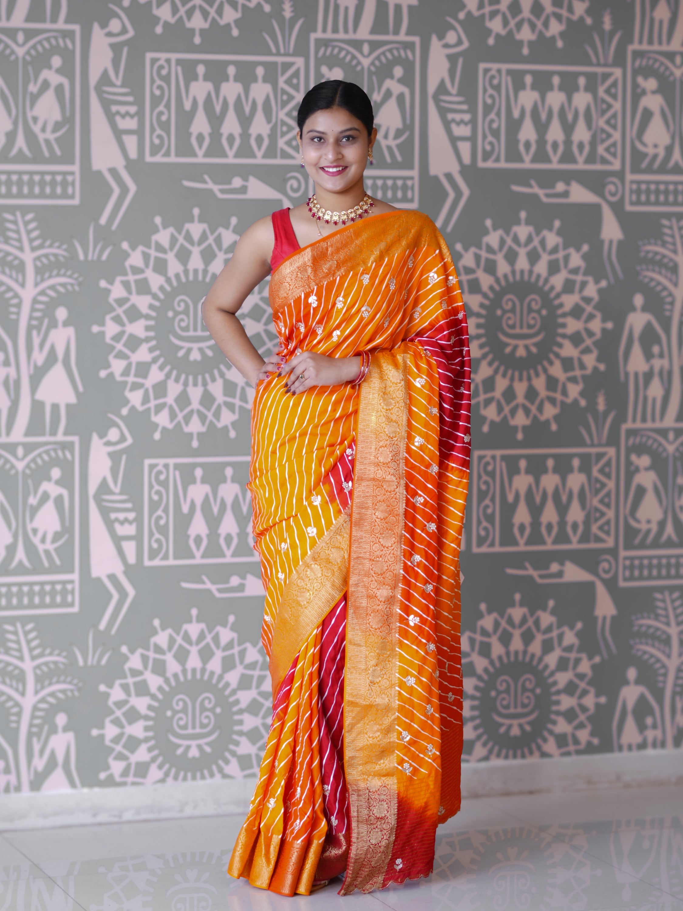 Buy New Premium Leheriya Saree With Hand Gota Patti Work Tanmira