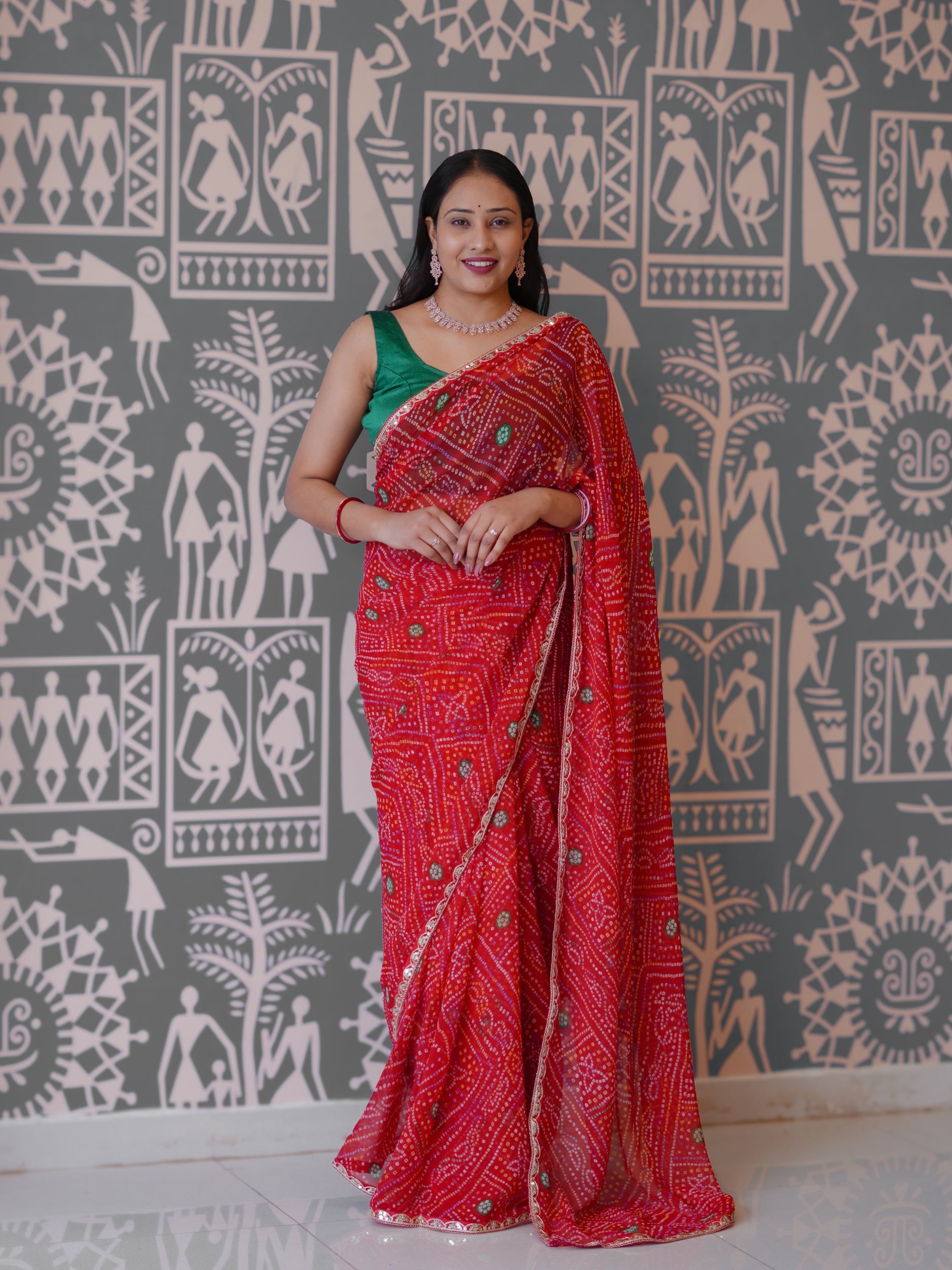 Buy New Traditional Bandhani Style Saree With Gota Patti Border Work Tanmira
