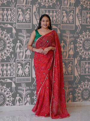 Buy New Traditional Bandhani Style Saree With Gota Patti Border Work Tanmira