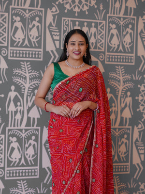 Buy New Traditional Bandhani Style Saree With Gota Patti Border Work Tanmira