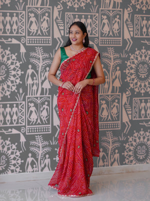Buy New Traditional Bandhani Style Saree With Gota Patti Border Work Tanmira