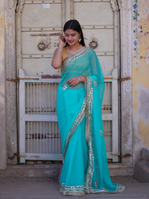 Buy Georgette Kacha Gotapatti Saree Tanmira