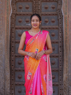 Buy Premium Saree in Kalamkari Style with Gota Detailing Tanmira