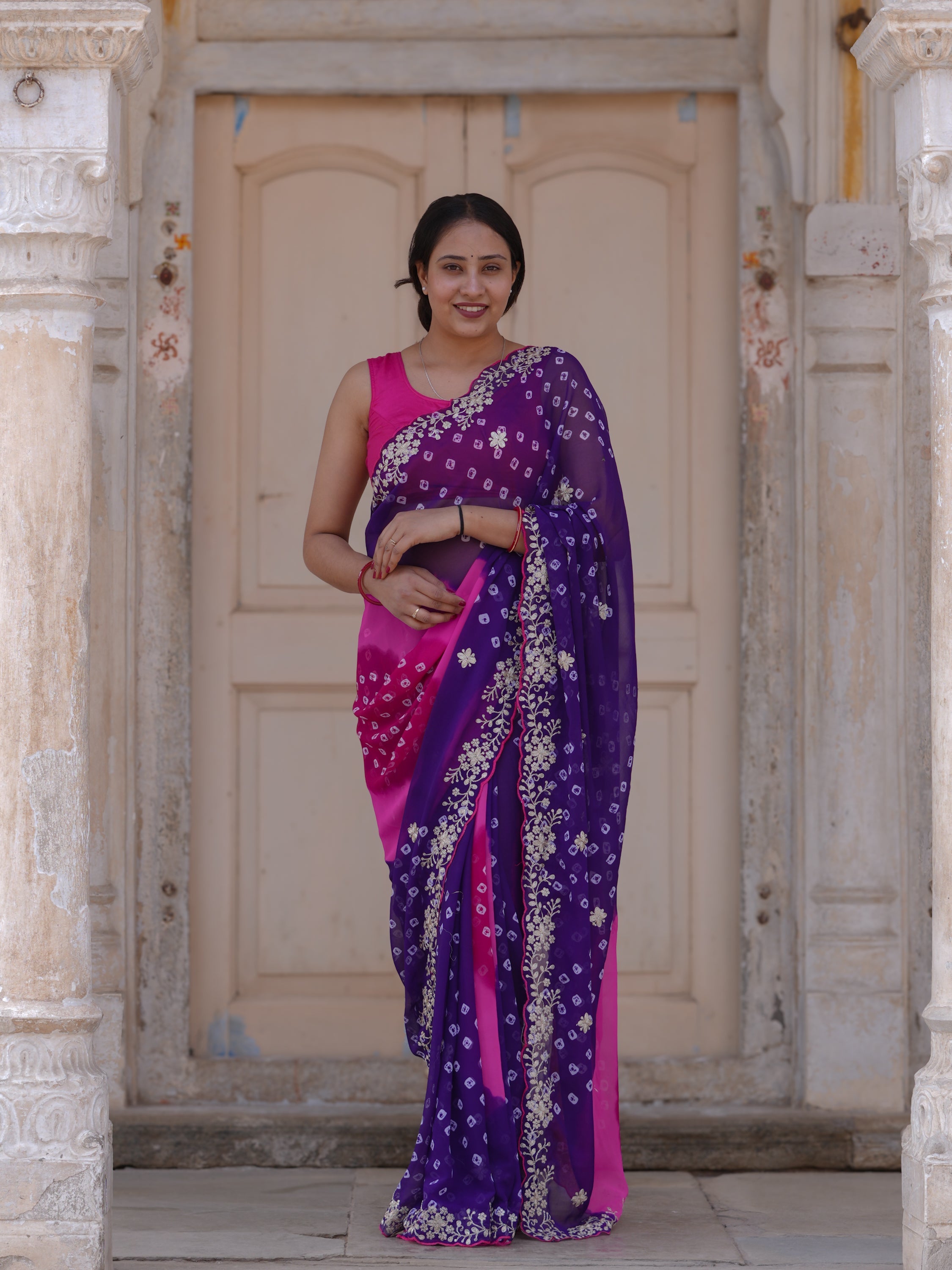 Buy Traditional Bandhani Style Georgette Saree Festive Collection Tanmira Image 1