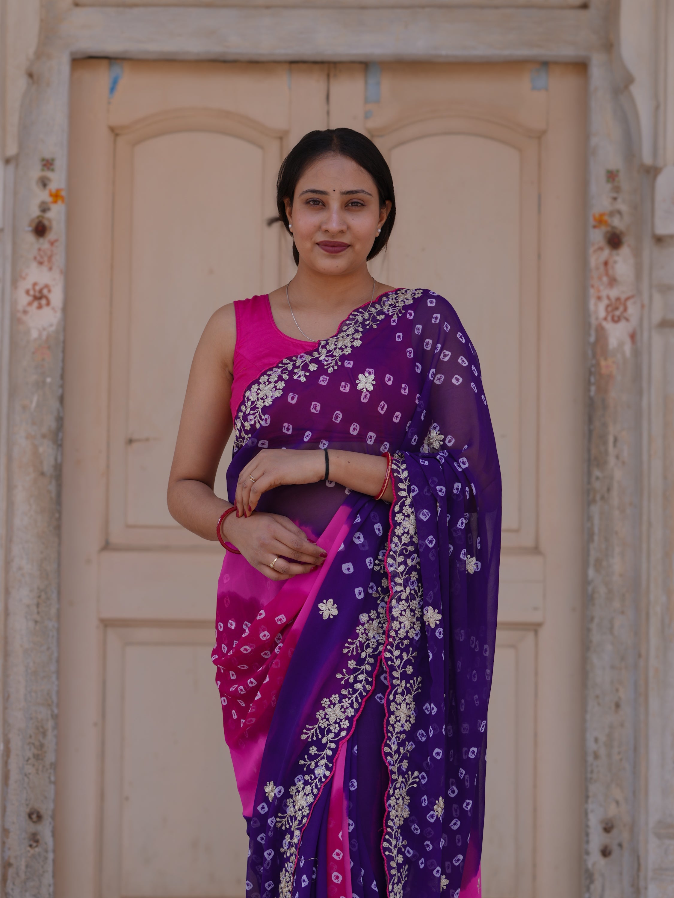 Buy Traditional Bandhani Style Georgette Saree Festive Collection Tanmira Image 2