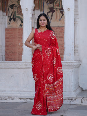 By Bandhani Saree with Elegant Gotapatti Work Tanmira 1