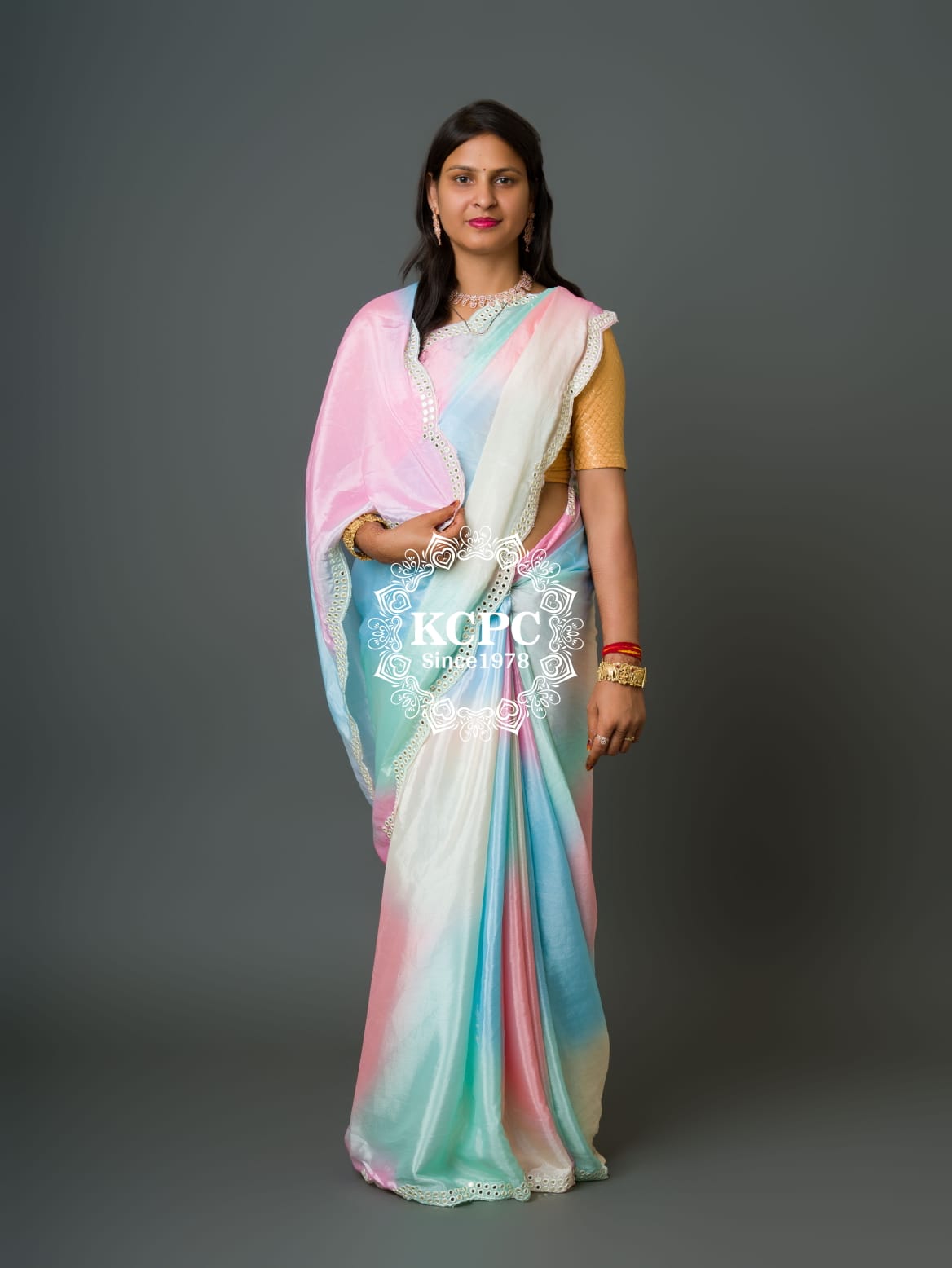 Tanmira New Crape Silk Multicolor Tie Dye Cutwork Mirror kashida saree