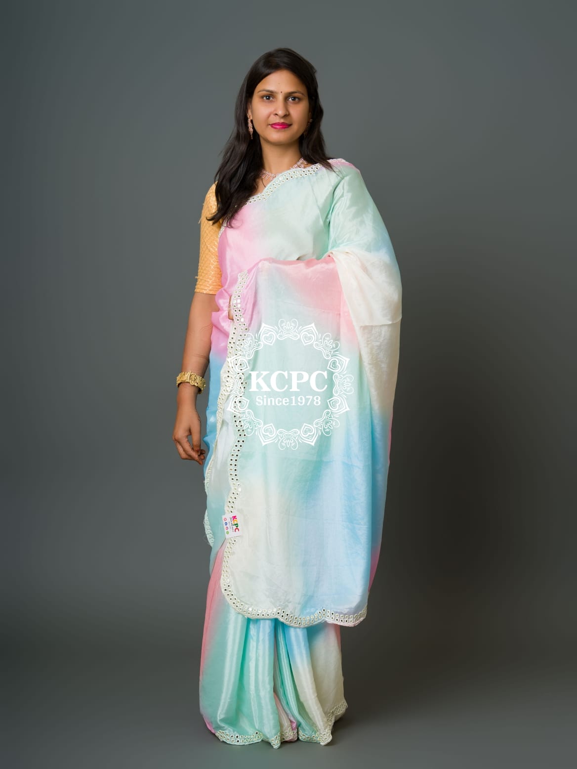 Tanmira New Crape Silk Multicolor Tie Dye Cutwork Mirror kashida saree