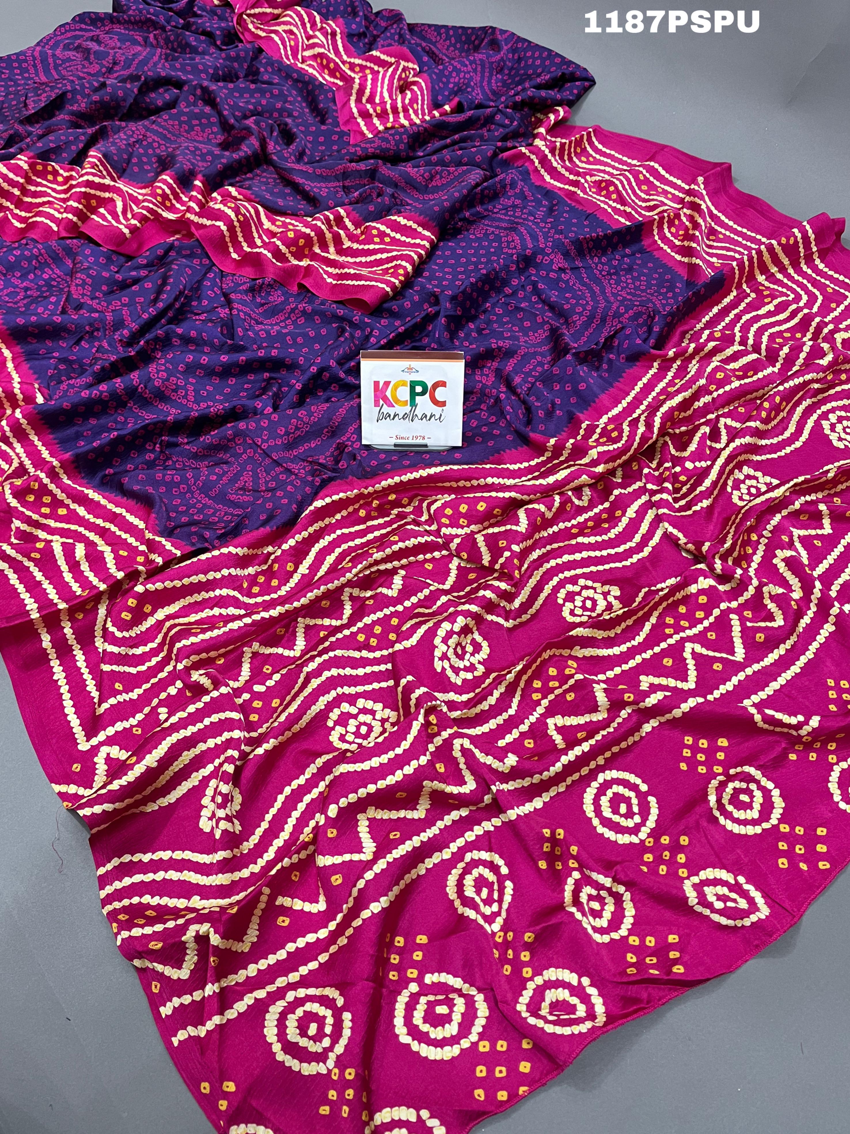 Tanmira Launching New Chinon Silk Bandhani Saree APL Purple