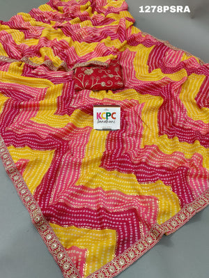 Zig Zag Foil Print Bandhani style saree