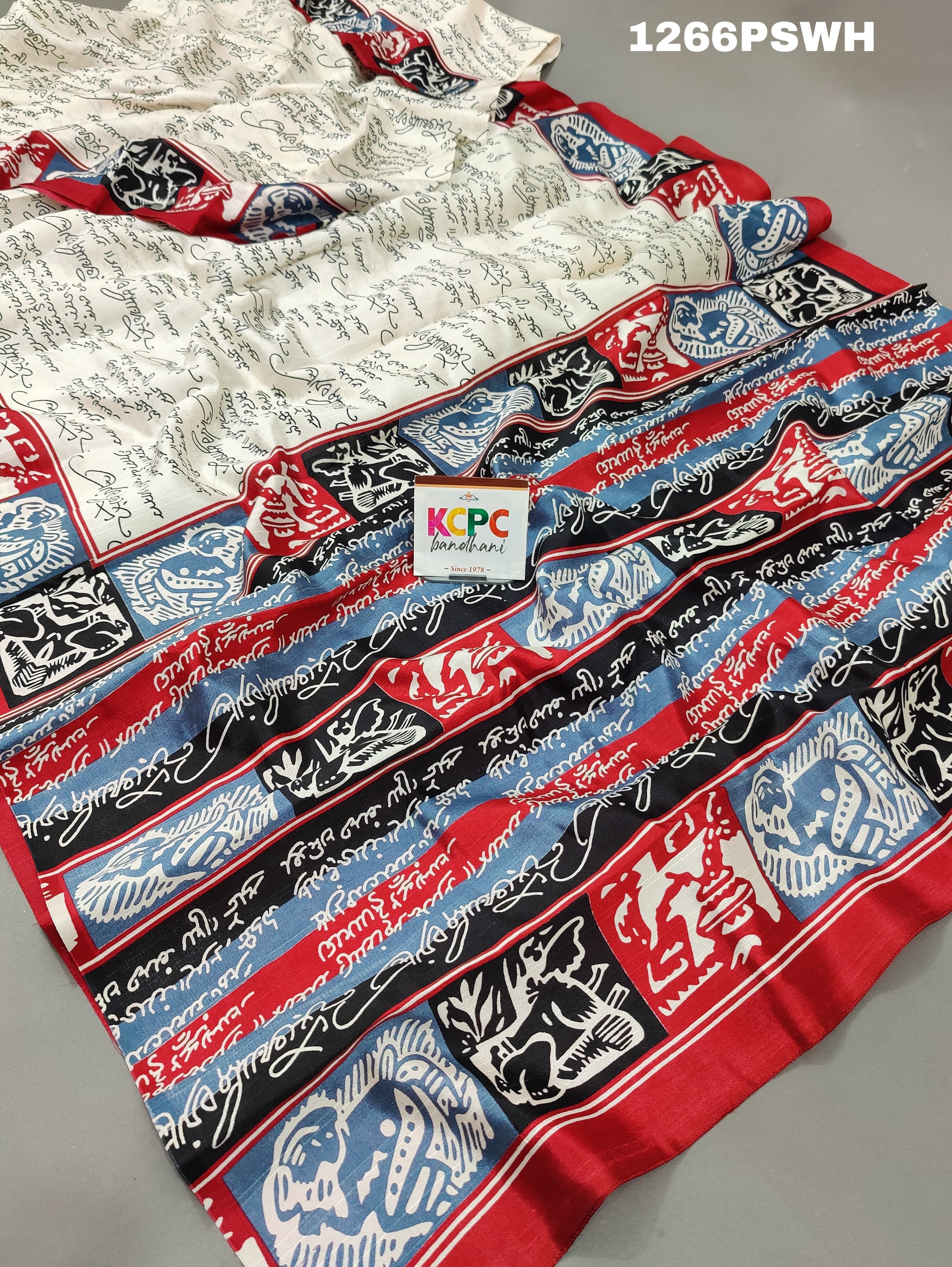 Tanmira New White printed bhagalpuri Silk ethnic wear Saree APL