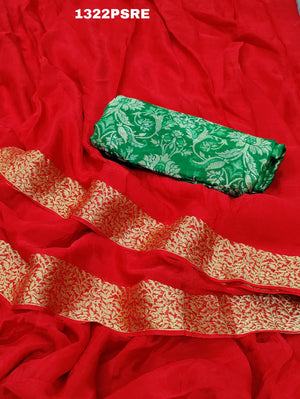 A red saree with a zari border
