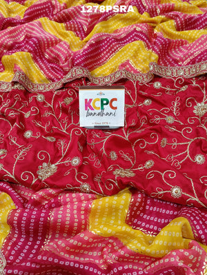 Zig Zag Foil Print Bandhani style saree