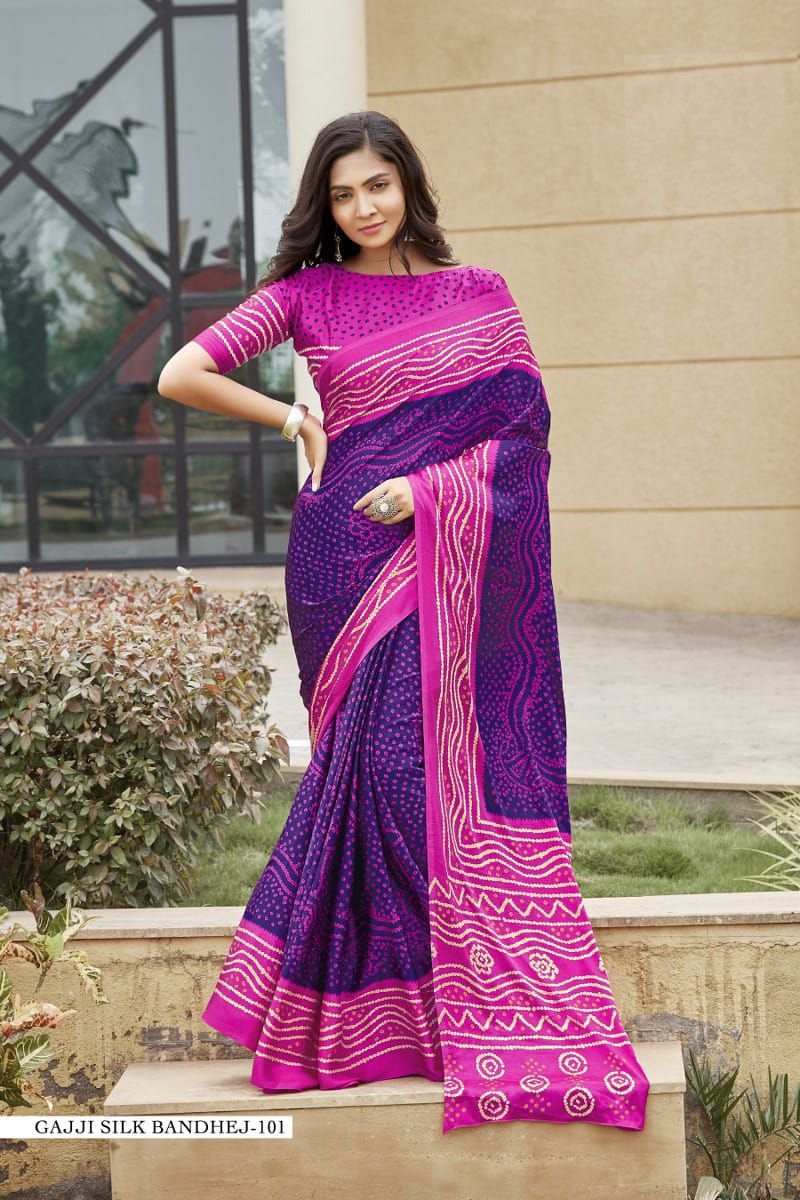 Tanmira Launching New Chinon Silk Bandhani Saree APL Purple