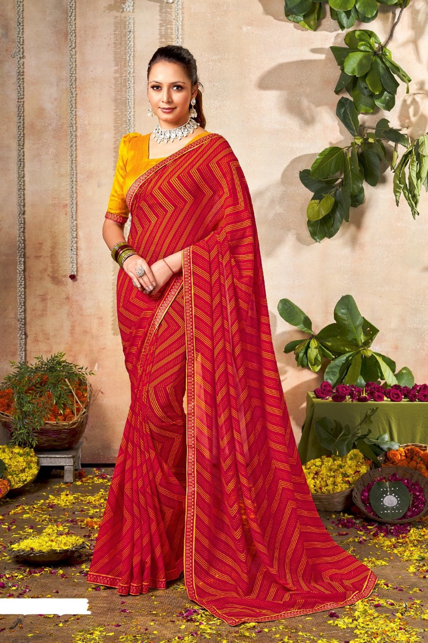 Tanmira New light Weight Braso Border Zig Zag Print Saree ADI