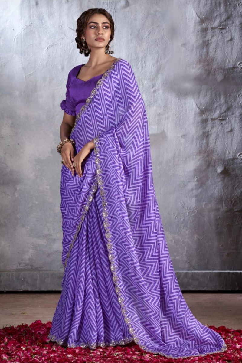 Tanmira New Chiffon Zig Zag Print Gota patti Saree BHA