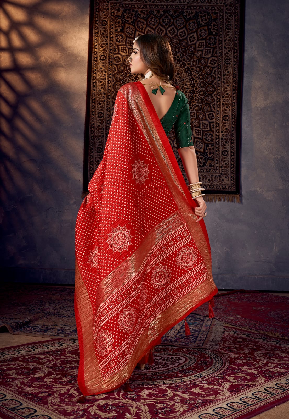 Tanmira New Arrival Crush Bandhej Faji Style Cotton silk Saree