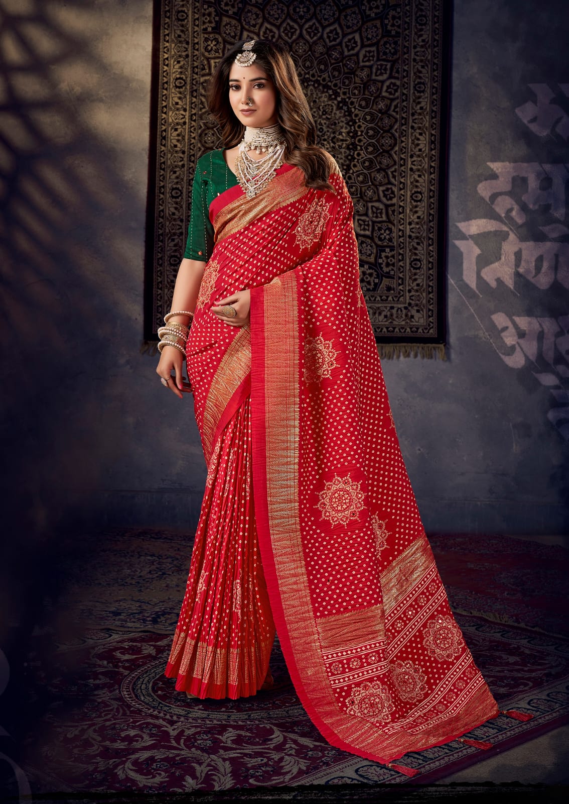 Tanmira New Arrival Crush Bandhej Faji Style Cotton silk Saree