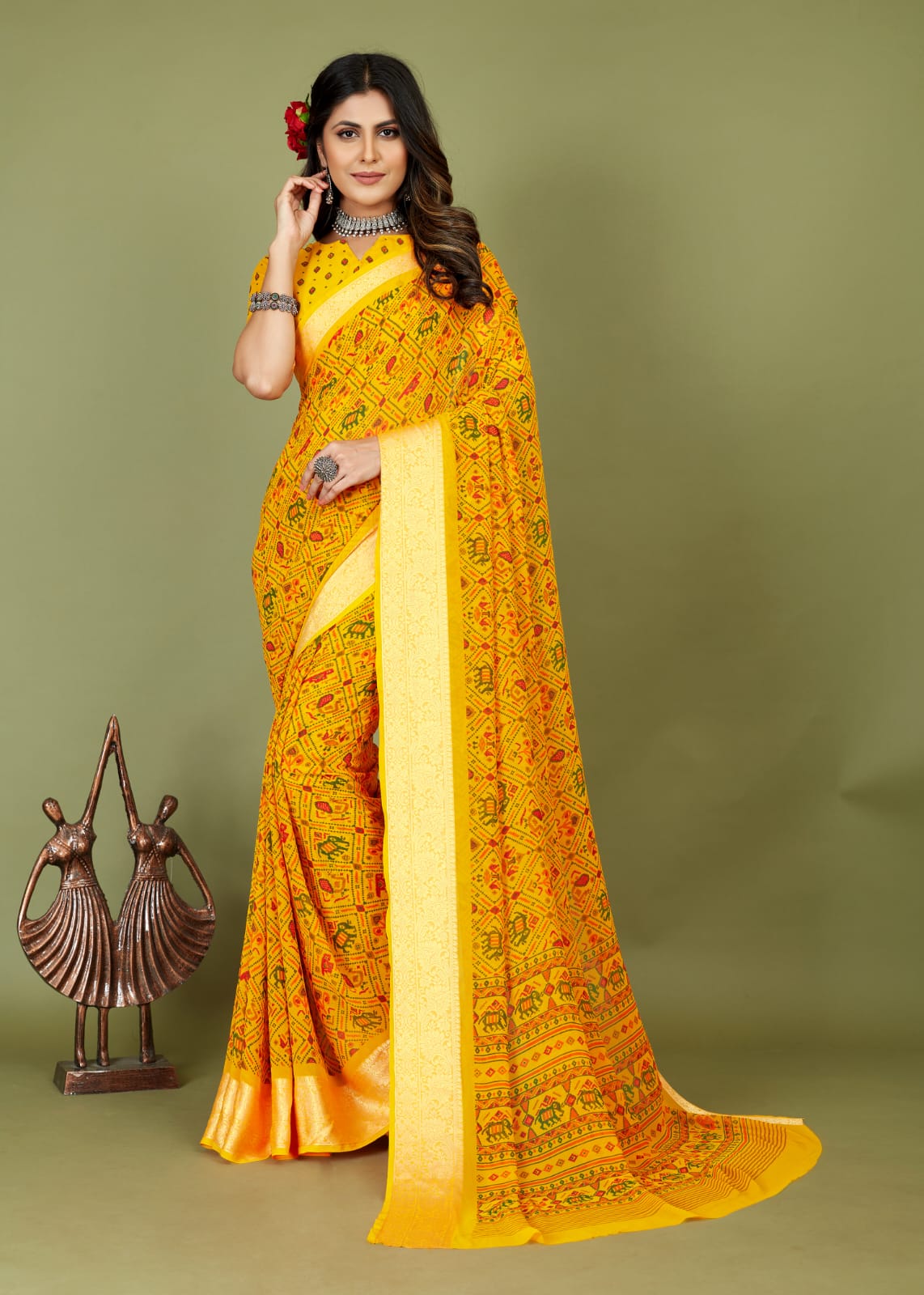 Tanmira New Cotton silk Banarsi Weaving Patola Print saree, STR
