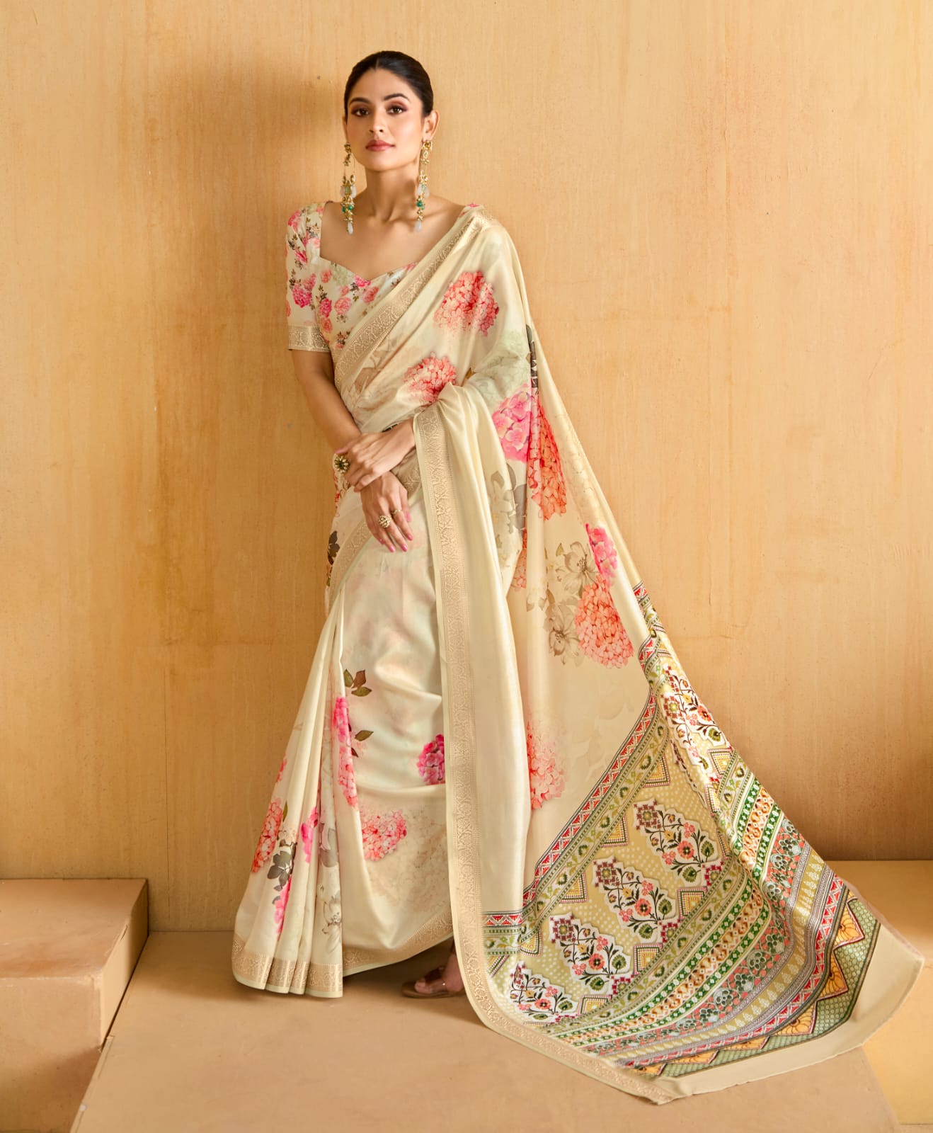 Tanmira New Launch Pashmina Cotton Silk printed Saree With Blouse STR