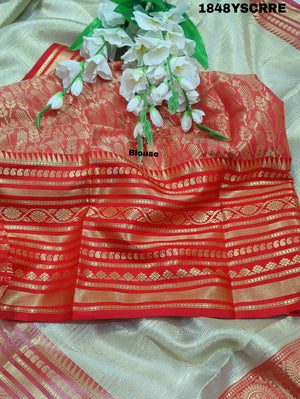 Silk Banarasi Zari weaving Saree in red colour border