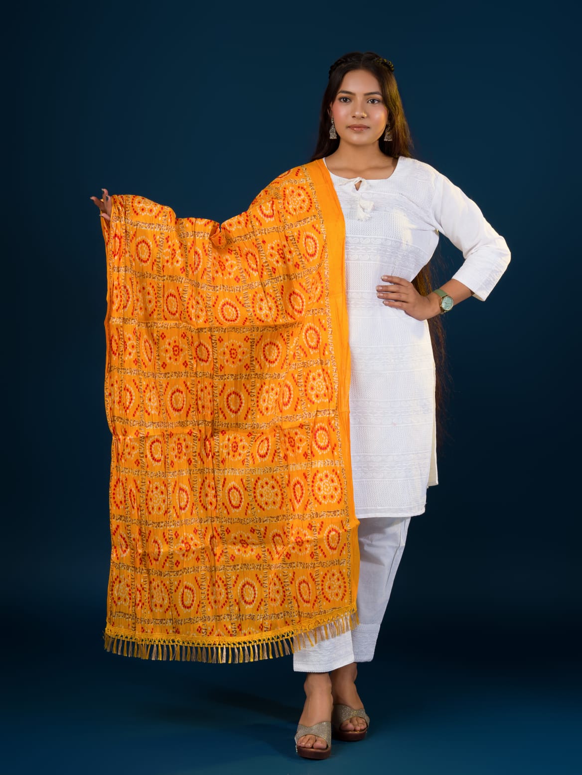 Tanmira New Chinon Silk Bandhani Print Dupatta RAY