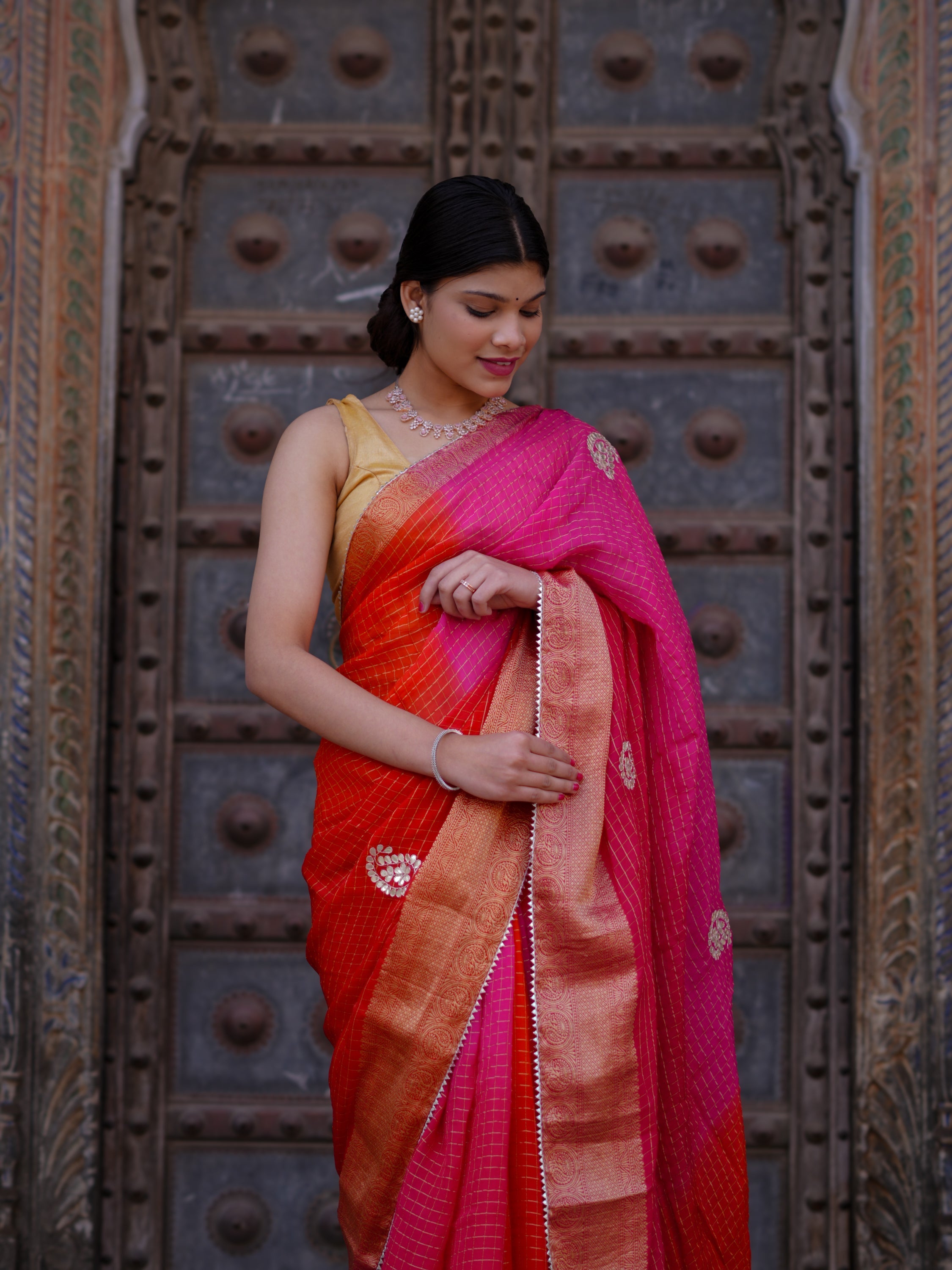 Tanmira New Premium Georgette Saree in Banarasi Style with Gotapatti Detailing Satish