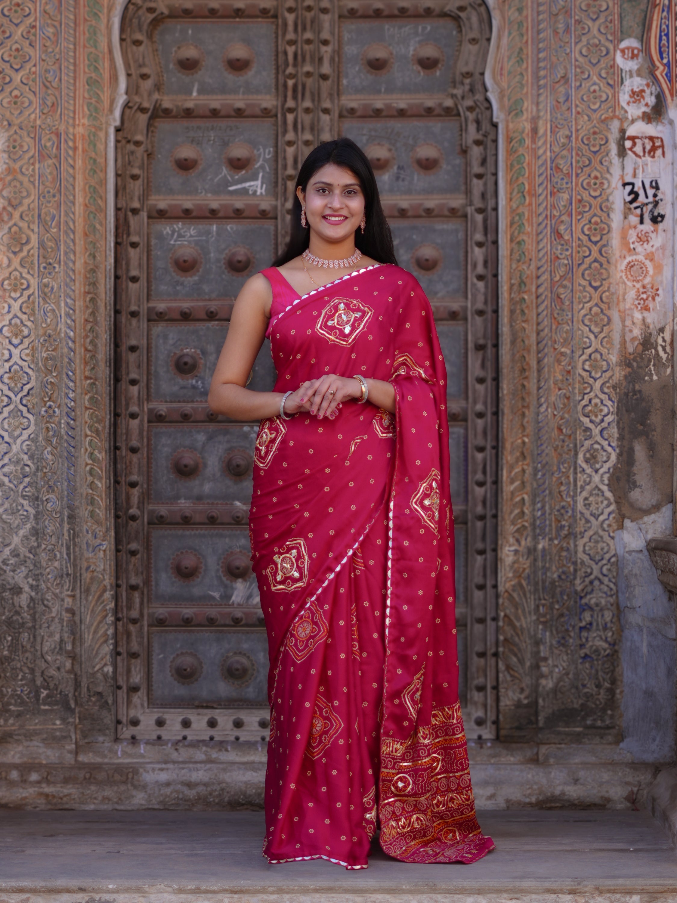 Tanmira New Classic Satan Silk Bandhani Saree with Elegant Gotapatti Work GAN
