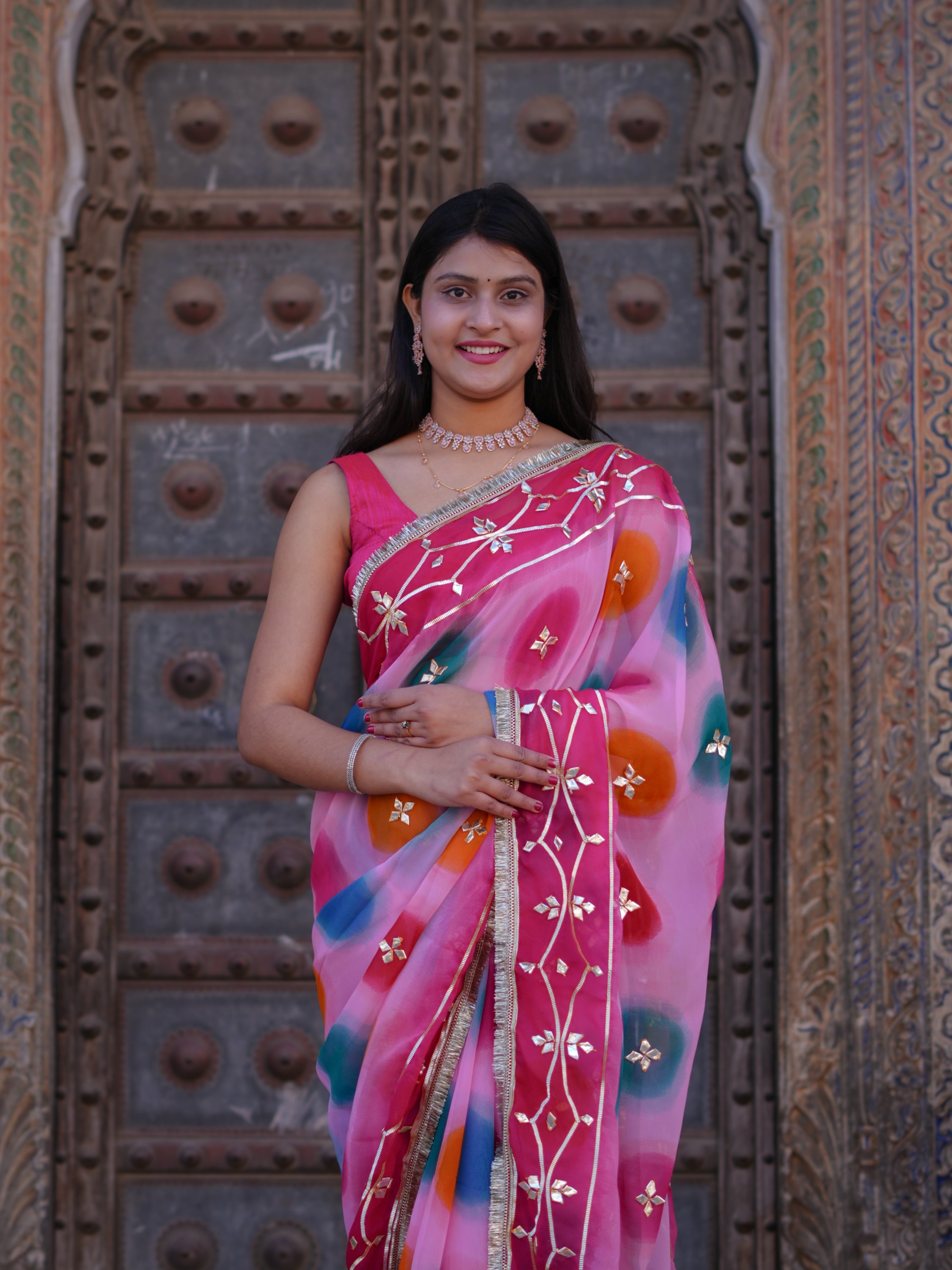 Tanmira New Chiffon Traditional Saree with Beautiful Gotapatti Work MHS