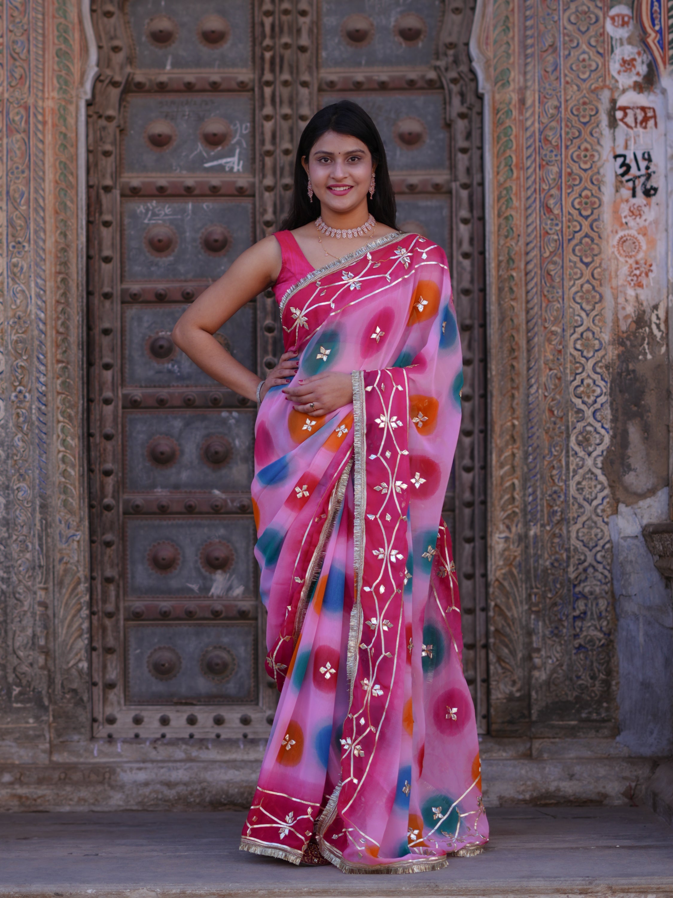 Tanmira New Chiffon Traditional Saree with Beautiful Gotapatti Work MHS