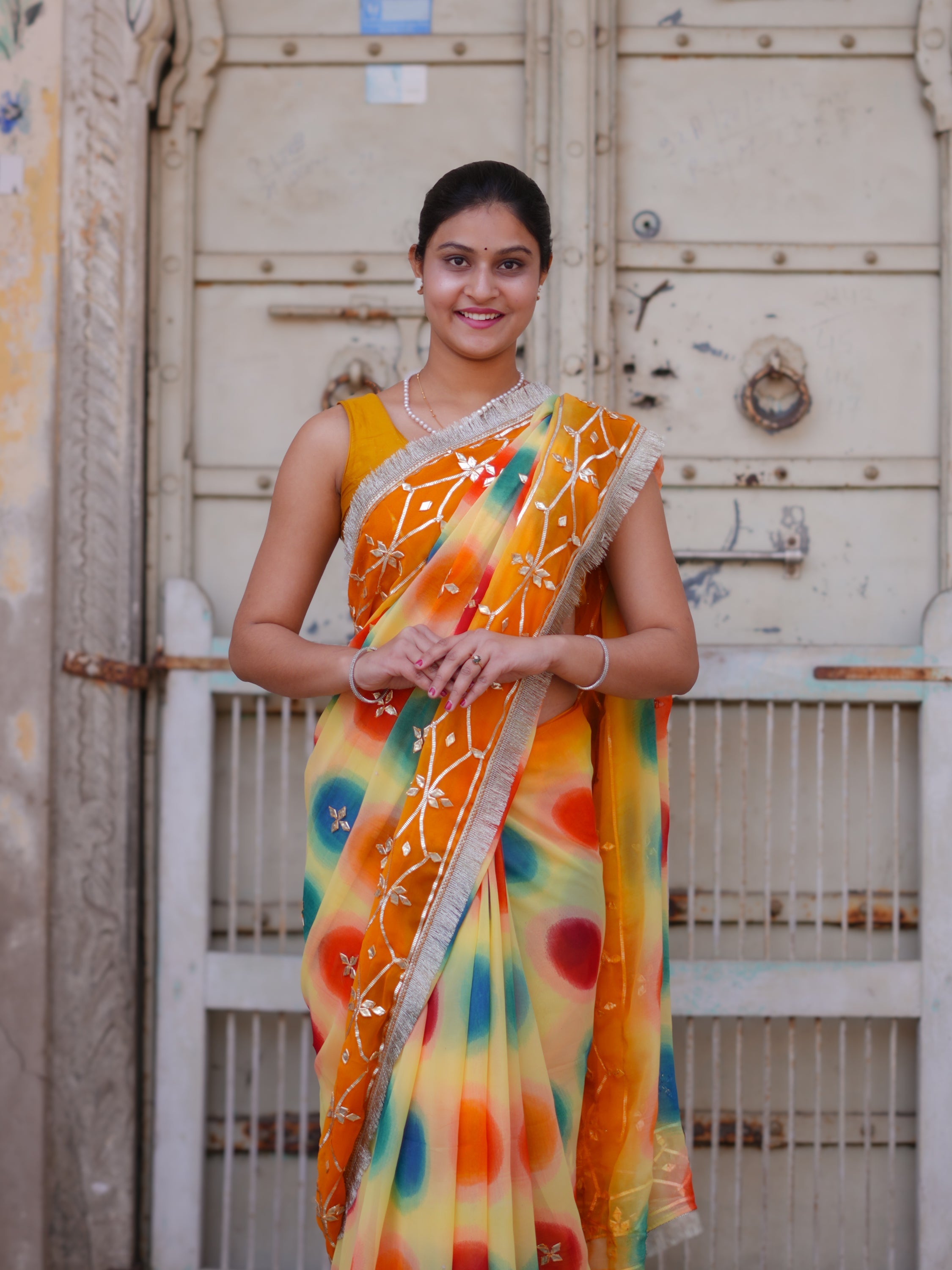 Tanmira New Premium Chiffon Saree with Handcrafted Gotapatti Embellishment MHS