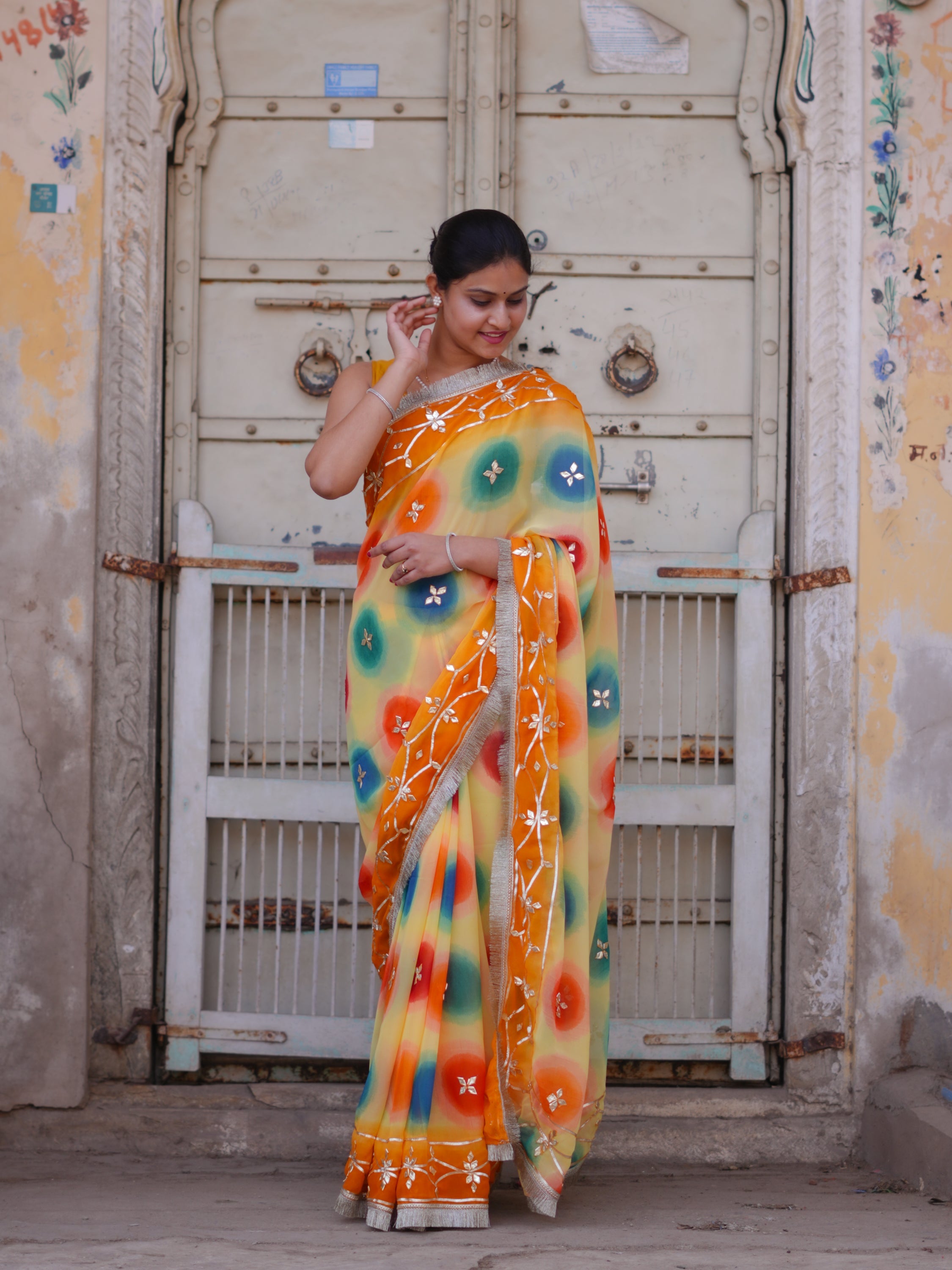 Tanmira New Premium Chiffon Saree with Handcrafted Gotapatti Embellishment MHS