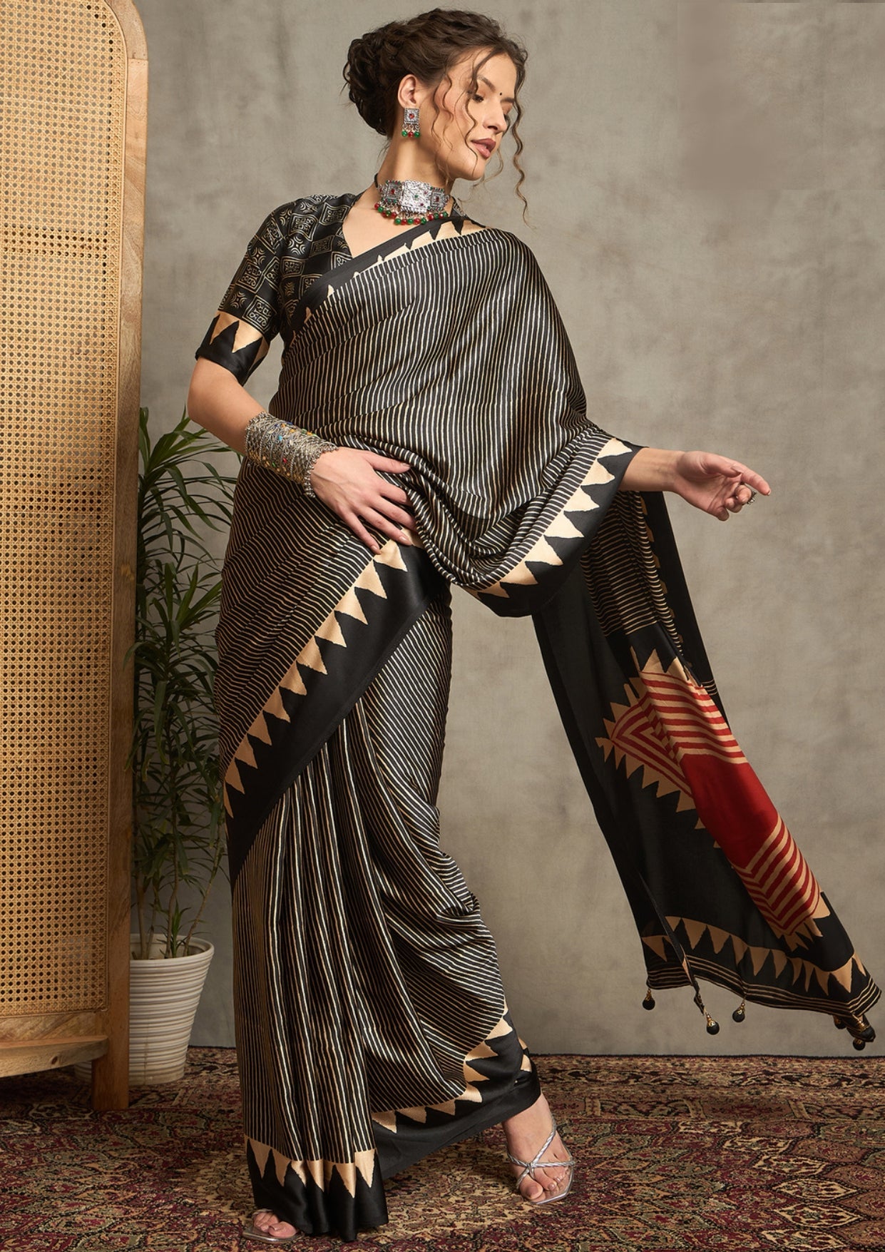 Tanmira New Latest Beautiful Silk Ajrakh Print Party Wear Saree APL