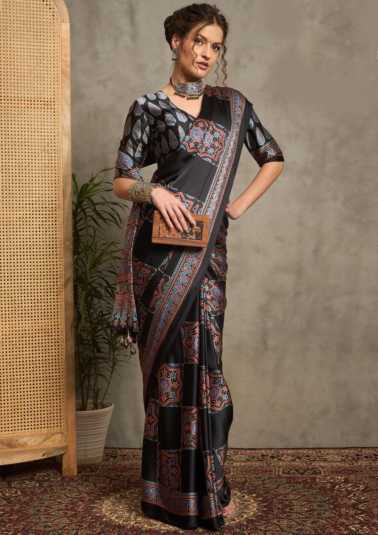 Tanmira Beautiful Latest Silk Ajrak Print Party wear Saree APL