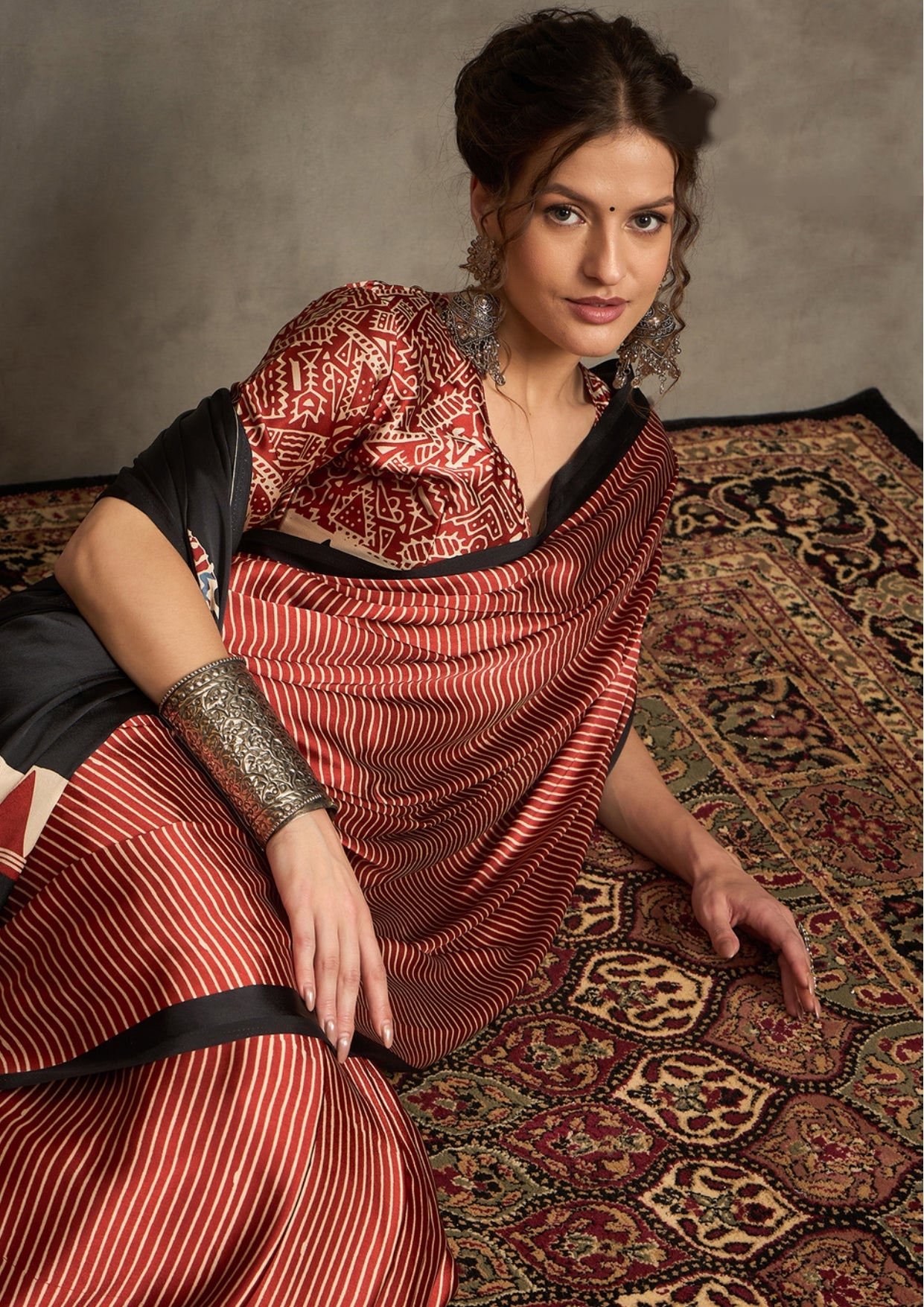 Tanmira Launch New Silk Ajrak Print Party wear Saree APL