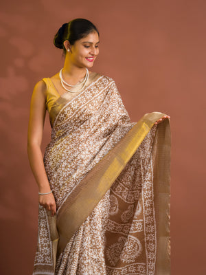 By Printed Style With Zari border Saree