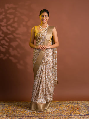 By Printed Style With Zari border Saree