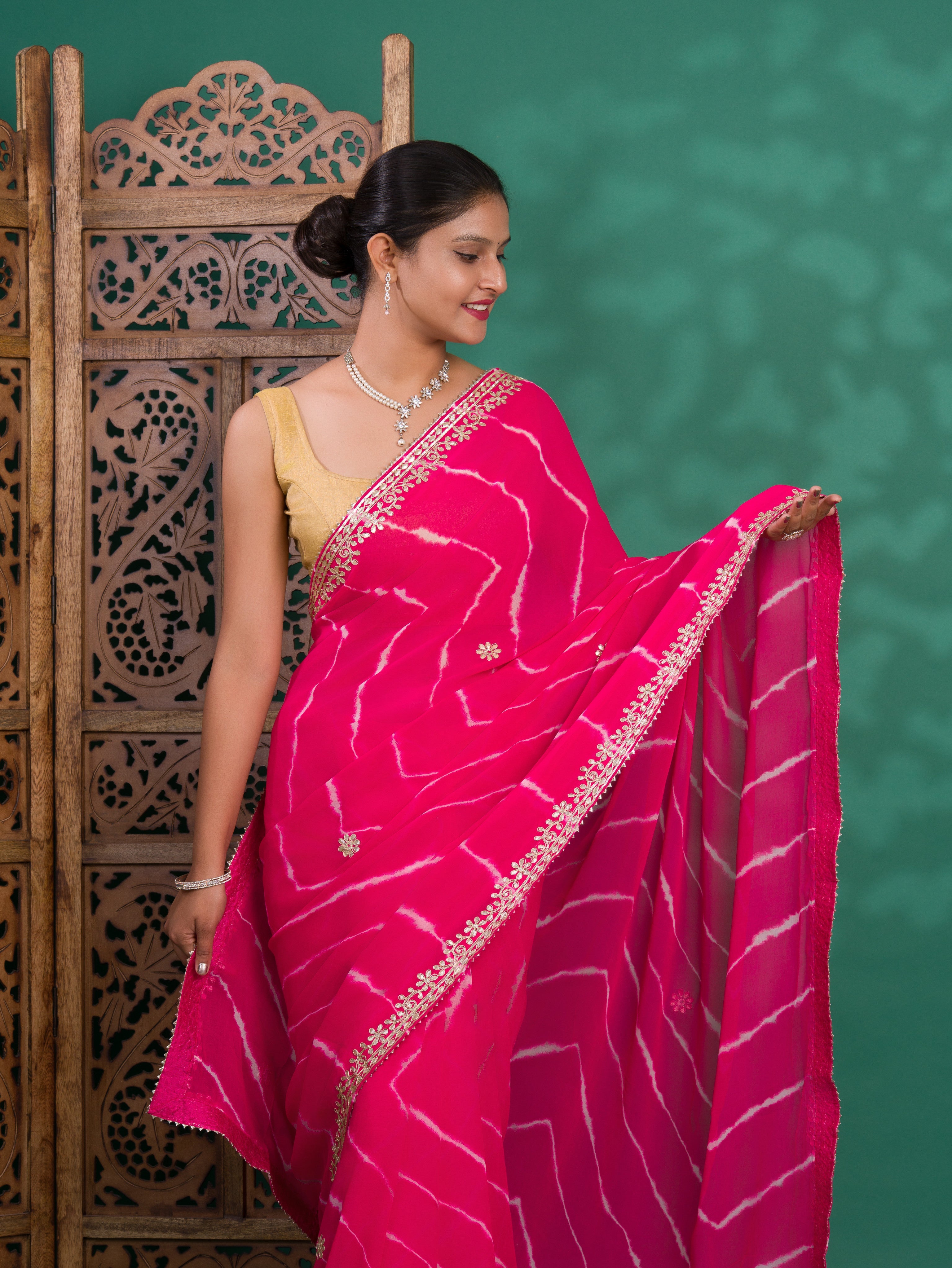 Tanmira New Latest Chiffon Leheriya Style Wih Gotapatti Work Saree SWA