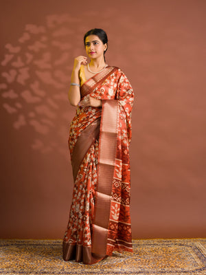 By Printed Style With Zari border Saree