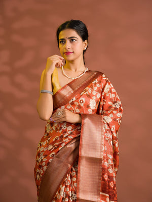 By Printed Style With Zari border Saree