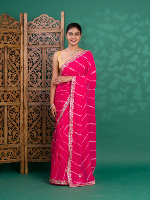 Chiffon Leheriya Style Wih Gotapatti Work Saree in pink colour