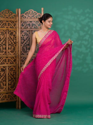 By New Spiceal Chiffon Leheriya Style With Embroidery Border Work Saree